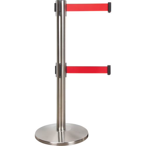 Dual Belt Crowd Control Barrier, Steel, 35" H, Red Tape, 7' Tape Length Dufferin Supply