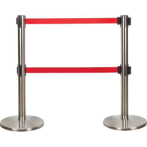 Dual Belt Crowd Control Barrier, Steel, 35" H, Red Tape, 7' Tape Length Dufferin Supply
