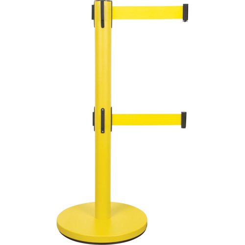 Barri&egrave;re pour le contr&ocirc;le des foules &agrave; courroie double, Acier, 35" h, Ruban Jaune, Longueur du ruban 7' Dufferin Supply