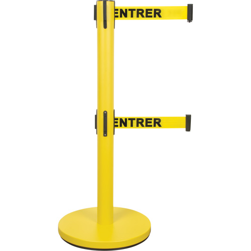 Barri&egrave;re pour le contr&ocirc;le des foules &agrave; courroie double, Acier, 35" h, Ruban Jaune, Longueur du ruban 7' Dufferin Supply