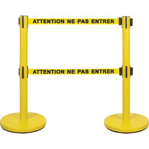 Barri&egrave;re pour le contr&ocirc;le des foules &agrave; courroie double, Acier, 35" h, Ruban Jaune, Longueur du ruban 7' Dufferin Supply