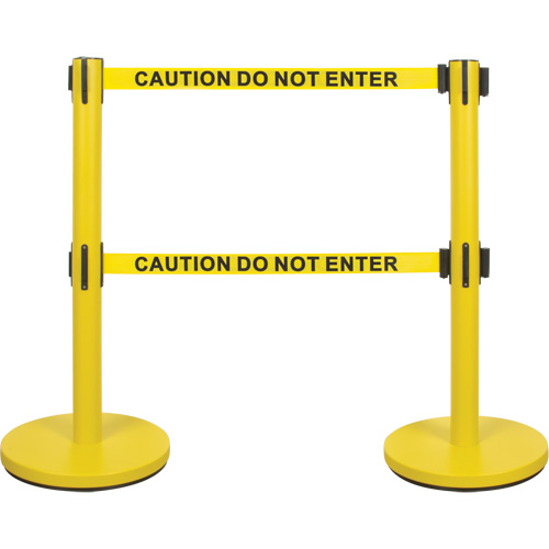 Dual Belt Crowd Control Barrier, Steel, 35" H, Yellow Tape, 7' Tape Length Dufferin Supply