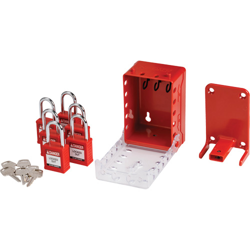 Ultra Compact Group Lockout Box with Nylon Safety Lockout Padlocks, Red Dufferin Supply