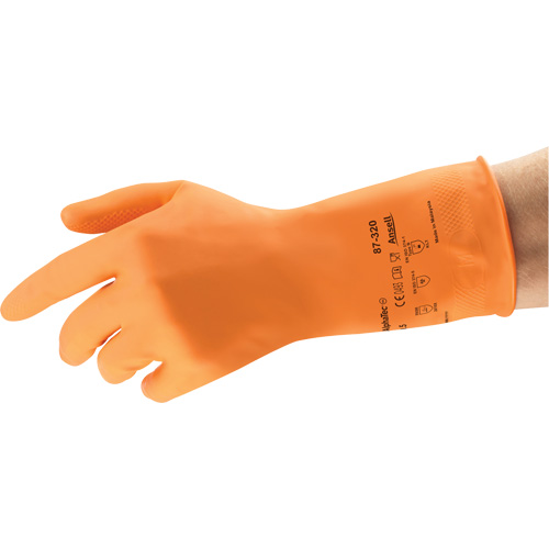 AlphaTec&reg; 87-320 Chemical-Resistant Gloves, Size 9.5, 11.8" L, Rubber Latex, Cotton/Flock-Lined Inner Lining, 17-mil Dufferin Supply
