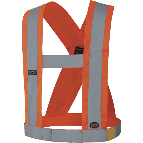 5490 4" Wide Adjustable Safety Sash, Meets/Exceeds CSA Z96 Class 2 - Level 2, High Visibility Orange, Silver Reflective Colour, One Size Dufferin Supply