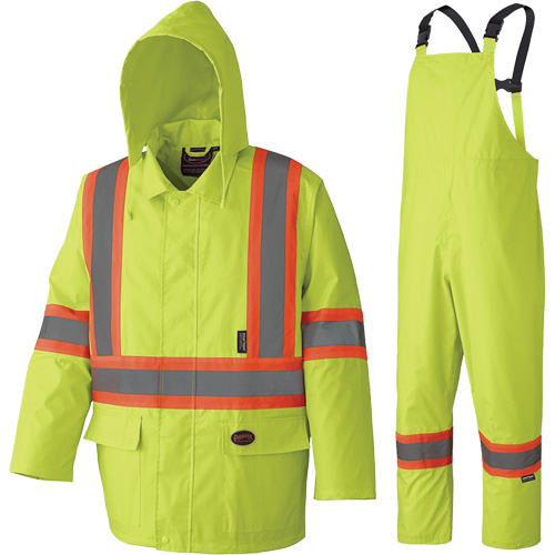 5609 210D Waterproof Rain Suit, Polyester/PVC, X-Small, High Visibility Lime-Yellow Dufferin Supply