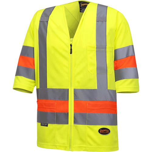 6019 Short-Sleeved Quebec Traffic Control Shirt, Polyester, X-Small, High Visibility Lime-Yellow Dufferin Supply