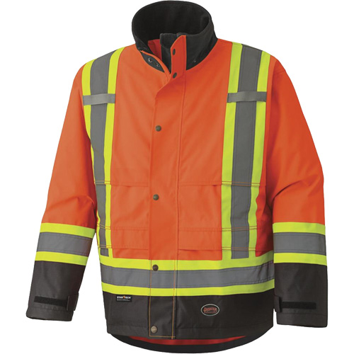 5400 300D Trilobal Ripstop Waterproof Safety Jacket, Polyester, Black/High Visibility Orange, Small Dufferin Supply