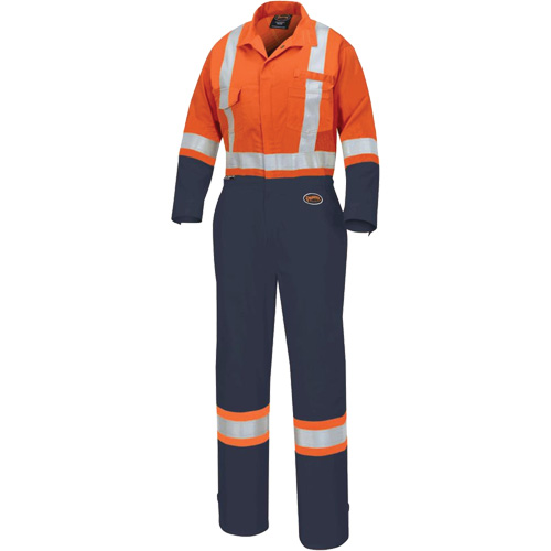 5514WBB Women's 2-Tone Safety Coveralls, X-Small, High Visibility Orange/Navy Blue Dufferin Supply