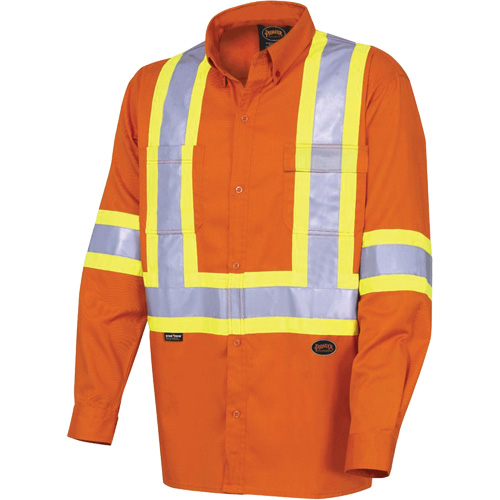 4441 Ultra-Cool Long-Sleeved Safety Shirt, Cotton, Small, High Visibility Orange Dufferin Supply