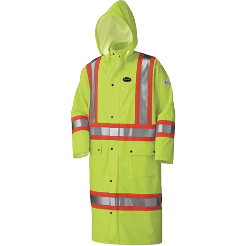 5897 Flame Resistant Waterproof Long Coat, Large, High Visibility Lime-Yellow Dufferin Supply