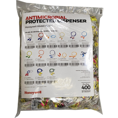 Recharge de bouchons doreille LL-30 pour le distributeur HL400, Vrac - Sac en poly, Avec cordon Dufferin Supply
