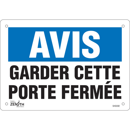 "Porte ferm&eacute;e" Sign, 7" x 10", Vinyl, French Dufferin Supply