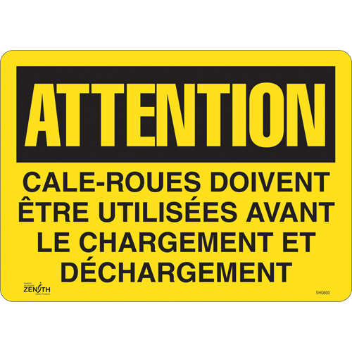 Enseigne  Cale-roues doivent &ecirc;tre utilis&eacute;es , 14" x 10", Vinyle, Français Dufferin Supply