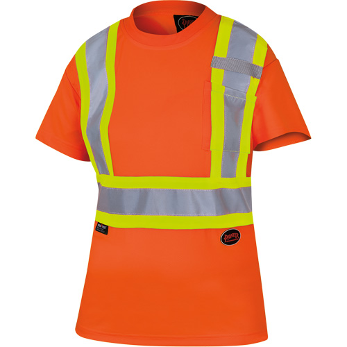 6948 Women's Bird's-Eye Safety T-Shirt, Polyester, X-Small, High Visibility Orange Dufferin Supply