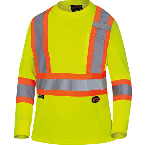 6969 Women's Bird's-Eye Long-Sleeved Safety Shirt, Polyester, X-Small, High Visibility Lime-Yellow Dufferin Supply