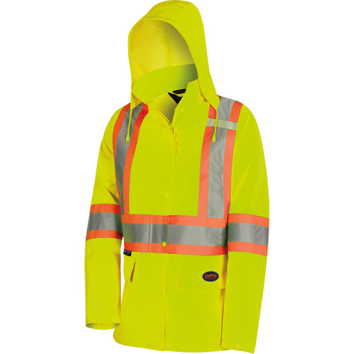 5628W The Rock Women's 300D  Quilted Safety Parka, Polyester/Polyurethane, High Visibility Lime-Yellow, X-Small Dufferin Supply