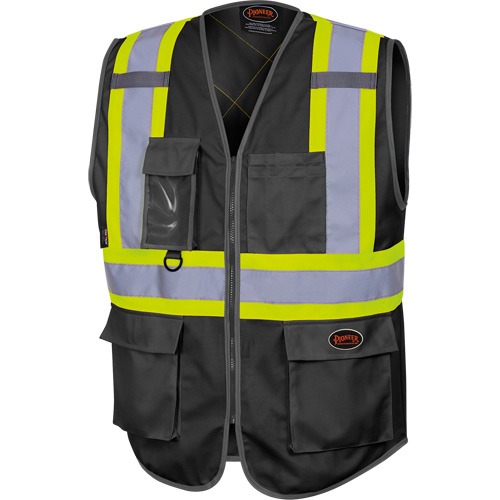 6959BK Tricot High-Visibility Safety Vest with Zipper Closure, Black, X-Small, Polyester Dufferin Supply