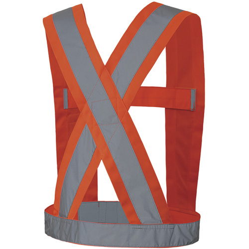 5491 Bretelles ajustables de s&eacute;curit&eacute; haute visibilit&eacute; de 4" de largeur, R&eacute;pond ou surpasse la norme CSA Z96 classe 2 - niveau 2, Orange haute visibilit&eacute;, Couleur r&eacute;fl&eacute;chissante Argent, Taille unique Dufferin Supply