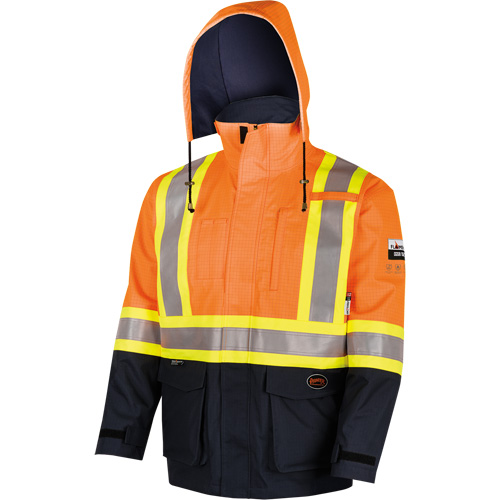4484 Manteau de s&eacute;curit&eacute; Defender antistatique/ignifuge/anti-arc &eacute;lectrique en trilamin&eacute;, Petit, Noir/Orange haute visibilit&eacute;, 11 cal/cm² Dufferin Supply