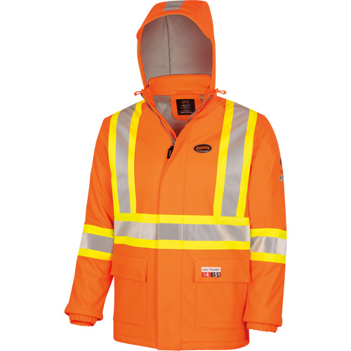 5884 Flash-Gard&reg; FR/Arc-Rated Waterproof Jacket with Hood, Small, High Visibility Orange, 51 cal/cm² Dufferin Supply