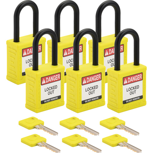 Cadenas de verrouillage Velocity, Jaune, Cl&eacute;s diff&eacute;rentes, Nylon, Largeur de 1-1/2" Dufferin Supply