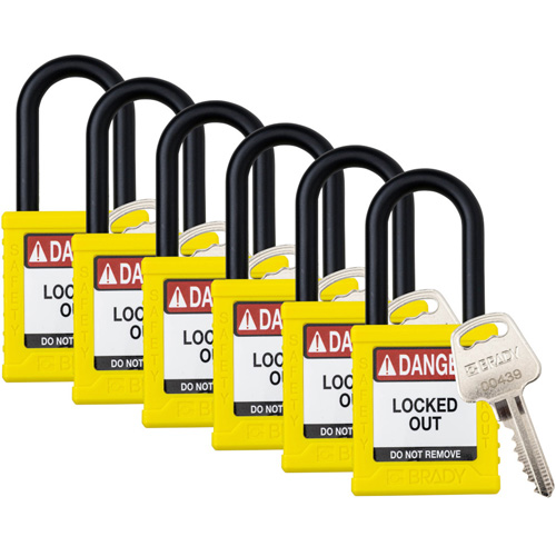 Velocity Lockout Padlocks, Yellow, Keyed Alike, Nylon, 1-1/2" Width Dufferin Supply