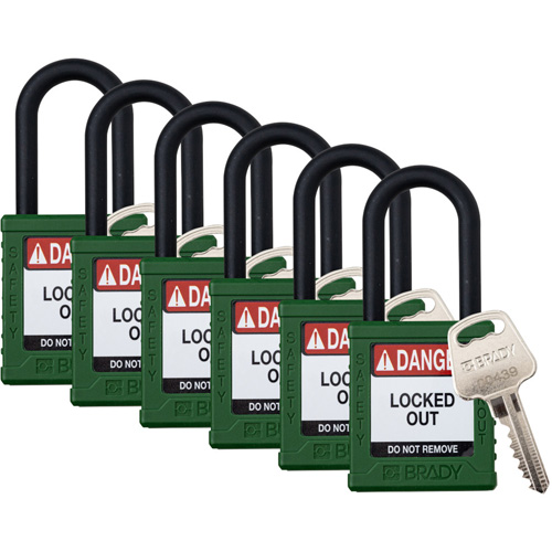 Velocity Lockout Padlocks, Green, Keyed Alike, Nylon, 1-1/2" Width Dufferin Supply