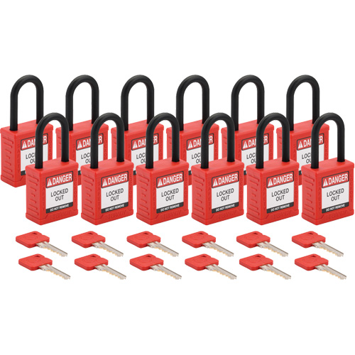 Cadenas de verrouillage Velocity, Rouge, Cl&eacute;s diff&eacute;rentes, Nylon, Largeur de 1-1/2" Dufferin Supply