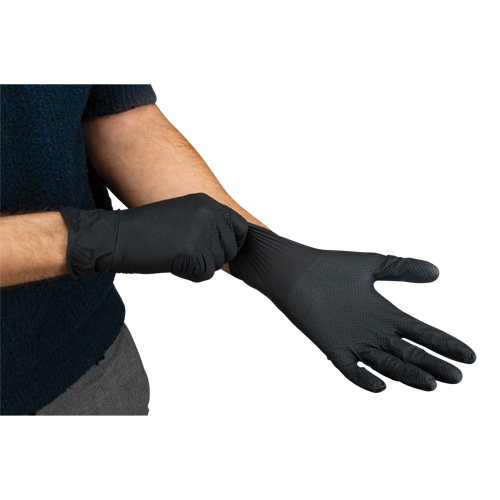 Heavyweight Tactile Grip Examination Gloves, Small, Nitrile, 8-mil, Powder-Free, Black Dufferin Supply