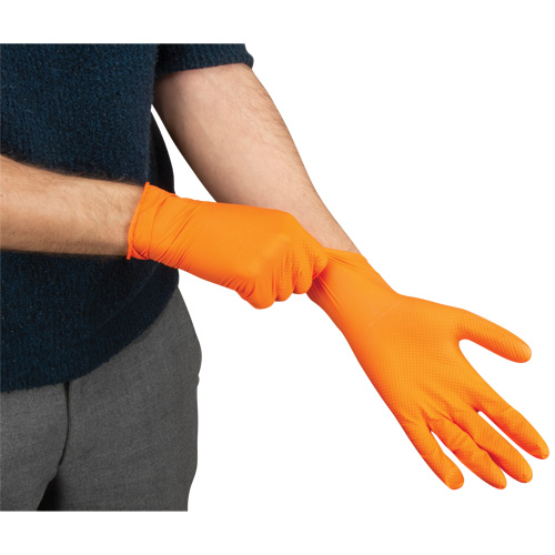 Heavyweight Tactile Grip Examination Gloves, Small, Nitrile, 8-mil, Powder-Free, Orange Dufferin Supply