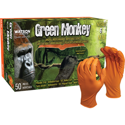 Gants jetables GreenMonkey, Petit, Nitrile, 6 mils, Sans poudre, Orange Dufferin Supply