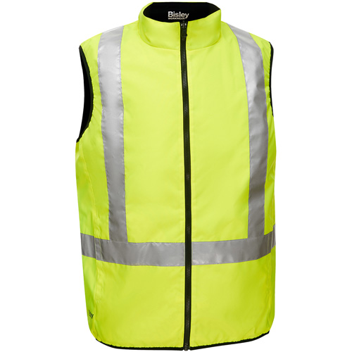Bisley&reg; X-Back Reversible Puffer Vest, High Visibility Lime-Yellow, X-Large, Polyester Dufferin Supply