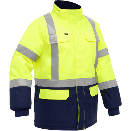 Bisley&reg; X-Back Extreme Cold Jacket with Navy Bottom, Polyester, High Visibility Lime-Yellow, Medium Dufferin Supply
