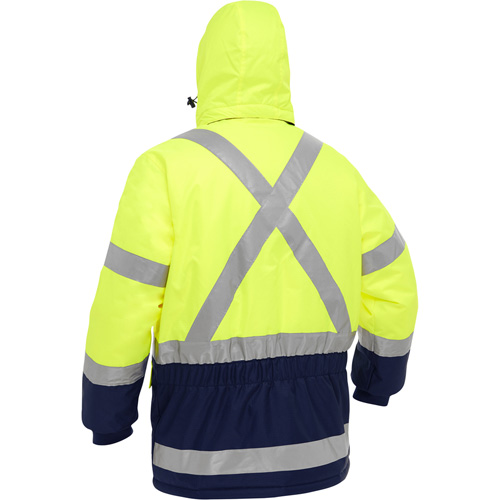 Bisley&reg; X-Back Extreme Cold Jacket with Navy Bottom, Polyester, High Visibility Lime-Yellow, Medium Dufferin Supply