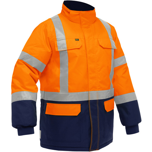 Bisley&reg; X-Back Extreme Cold Jacket with Navy Bottom, Polyester, High Visibility Orange, Large Dufferin Supply