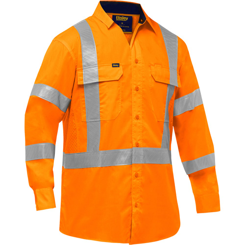 Chemise de travail &agrave; manches longues et X au dos Bisley avec X-Airflow, Poly-coton, Petit, Orange haute visibilit&eacute; Dufferin Supply