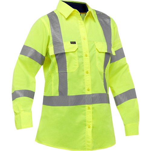 Chemise de travail &agrave; manches longues et X au dos Bisley avec X-Airflow pour femmes, Poly-coton, Petit, Jaune lime haute visibilit&eacute; Dufferin Supply