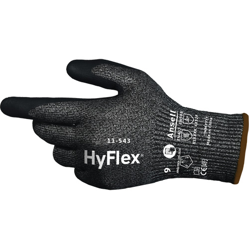 HyFlex&reg; 11-543 Cut Resistant Gloves, Size 6, 13 Gauge, Nitrile Coated, Nylon/Stainless Steel/HPPE/Spandex Shell, ASTM ANSI Level A7/EN 388 Level F Dufferin Supply