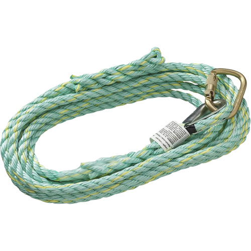 VL-1115-25 Cordage de s&eacute;curit&eacute; vertical avec mousqueton d'ancrage &agrave; une extr&eacute;mit&eacute; & &eacute;clisse dorsale d'extr&eacute;mit&eacute; &agrave; la traîne, Copolym&egrave;re Dufferin Supply