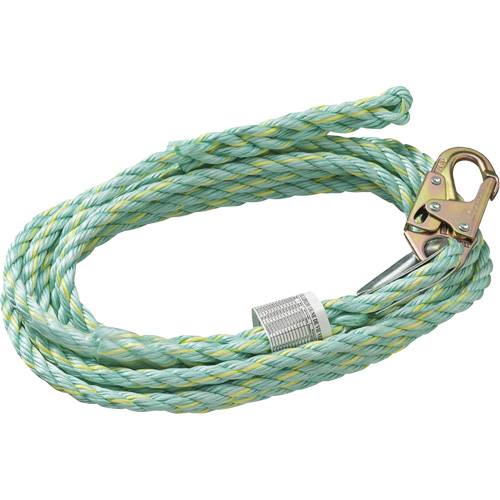 VL-1125-25 Cordage de s&eacute;curit&eacute; vertical avec mousqueton d'ancrage &agrave; une extr&eacute;mit&eacute; & &eacute;clisse dorsale d'extr&eacute;mit&eacute; &agrave; la traîne, Copolym&egrave;re Dufferin Supply