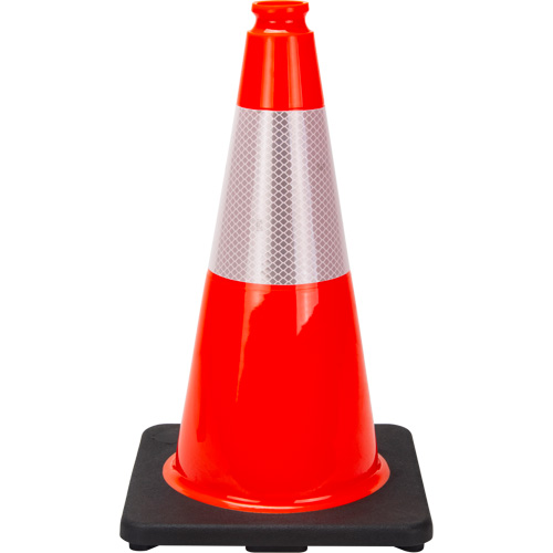 C&ocirc;ne de signalisation de premi&egrave;re qualit&eacute;, 18", Orange, Bande(s) r&eacute;fl&eacute;chissante(s) 6" Dufferin Supply