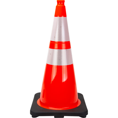 C&ocirc;ne de signalisation de premi&egrave;re qualit&eacute;, 28", Orange, Bande(s) r&eacute;fl&eacute;chissante(s) 4" & 6" Dufferin Supply