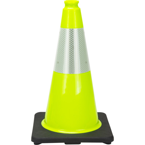 C&ocirc;ne de signalisation de premi&egrave;re qualit&eacute;, 18", Vert lime, Bande(s) r&eacute;fl&eacute;chissante(s) 6" Dufferin Supply