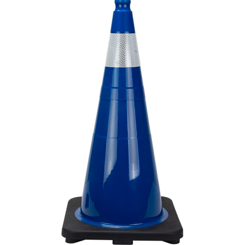 C&ocirc;ne de signalisation de premi&egrave;re qualit&eacute;, 28", Bleu, Bande(s) r&eacute;fl&eacute;chissante(s) 4" Dufferin Supply