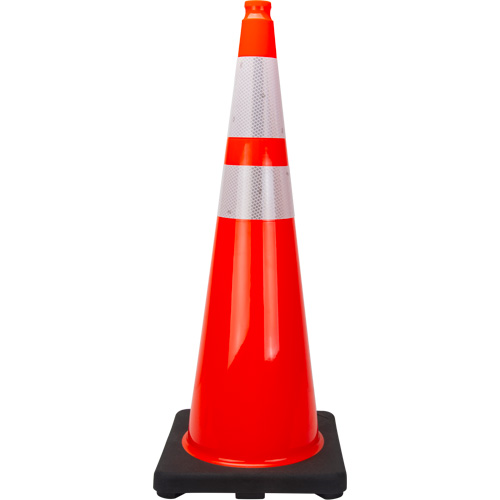 C&ocirc;ne de signalisation de premi&egrave;re qualit&eacute;, 36", Orange, Bande(s) r&eacute;fl&eacute;chissante(s) 4" & 6" Dufferin Supply
