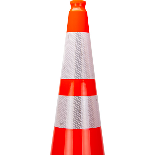 C&ocirc;ne de signalisation de premi&egrave;re qualit&eacute;, 36", Orange, Bande(s) r&eacute;fl&eacute;chissante(s) 4" & 6" Dufferin Supply