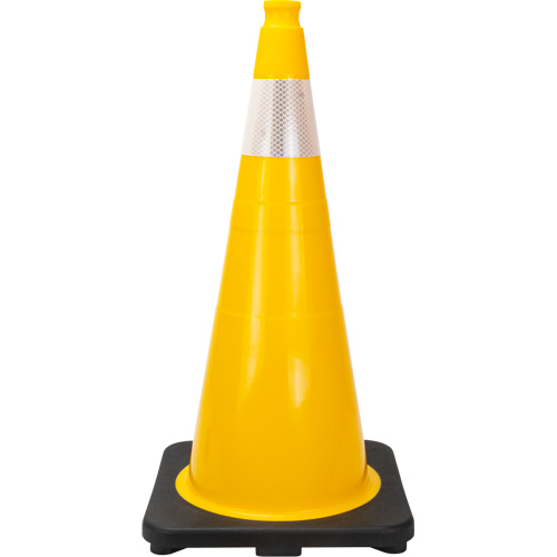 C&ocirc;ne de signalisation de premi&egrave;re qualit&eacute;, 28", Jaune, Bande(s) r&eacute;fl&eacute;chissante(s) 4" Dufferin Supply