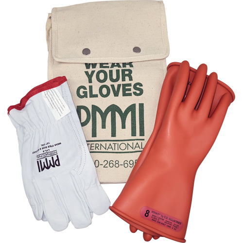 Rubber Electrical Insulating Glove Kit, ASTM Class 0, Size 8, 11" L Dufferin Supply