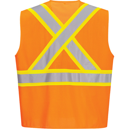 Contrast-Striped Safety Vest, High Visibility Orange, Small, Polyester Dufferin Supply